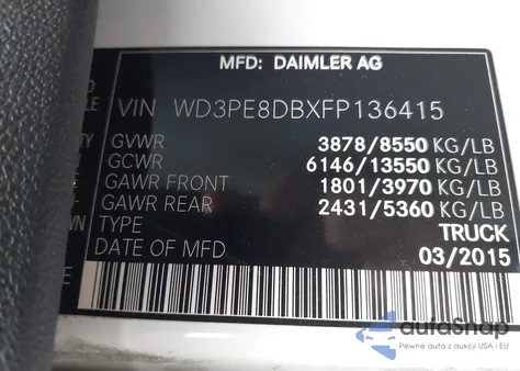 2015 Mercedes-Benz Sprinter 2500 High Roof из США, поврежденный, VIN WD3PE8DBXFP136415